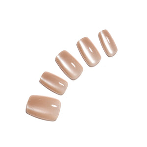 Minimal Muse square nude pearl press-on nails glazed nude finish soft champagne sheen 30-piece set