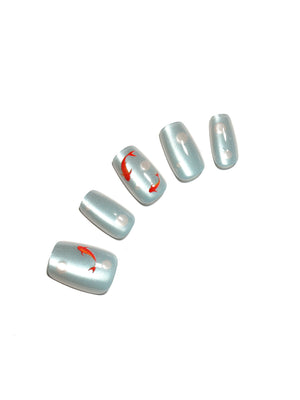 Koi Pond blue koi fish square press on nails 30 piece acrylic set with water garden nail art