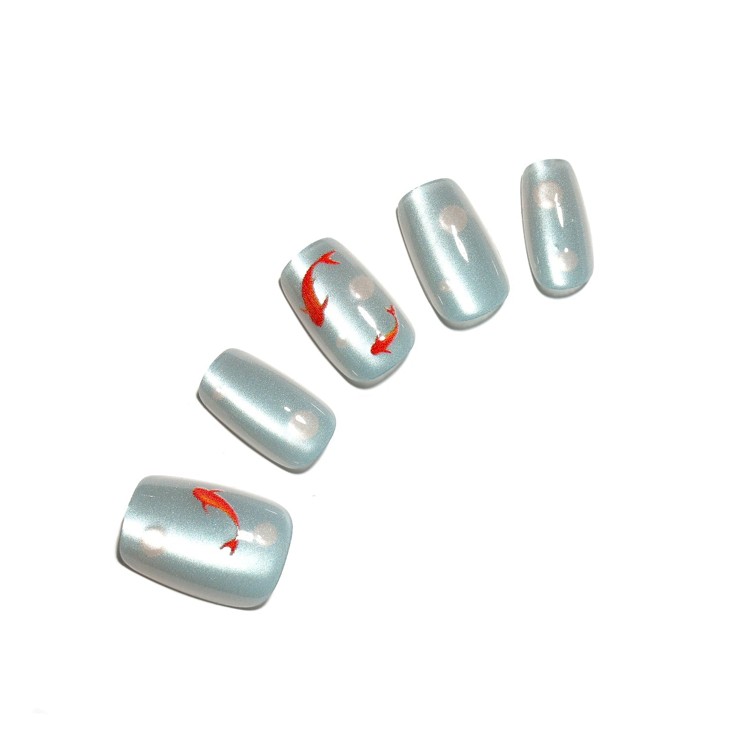 Koi Pond blue koi fish square press on nails 30 piece acrylic set with water garden nail art