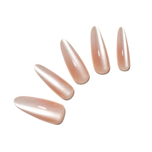 Light Peachy long stiletto glazed nude press-on nails sheer peach pearl shine 30-piece acrylic set