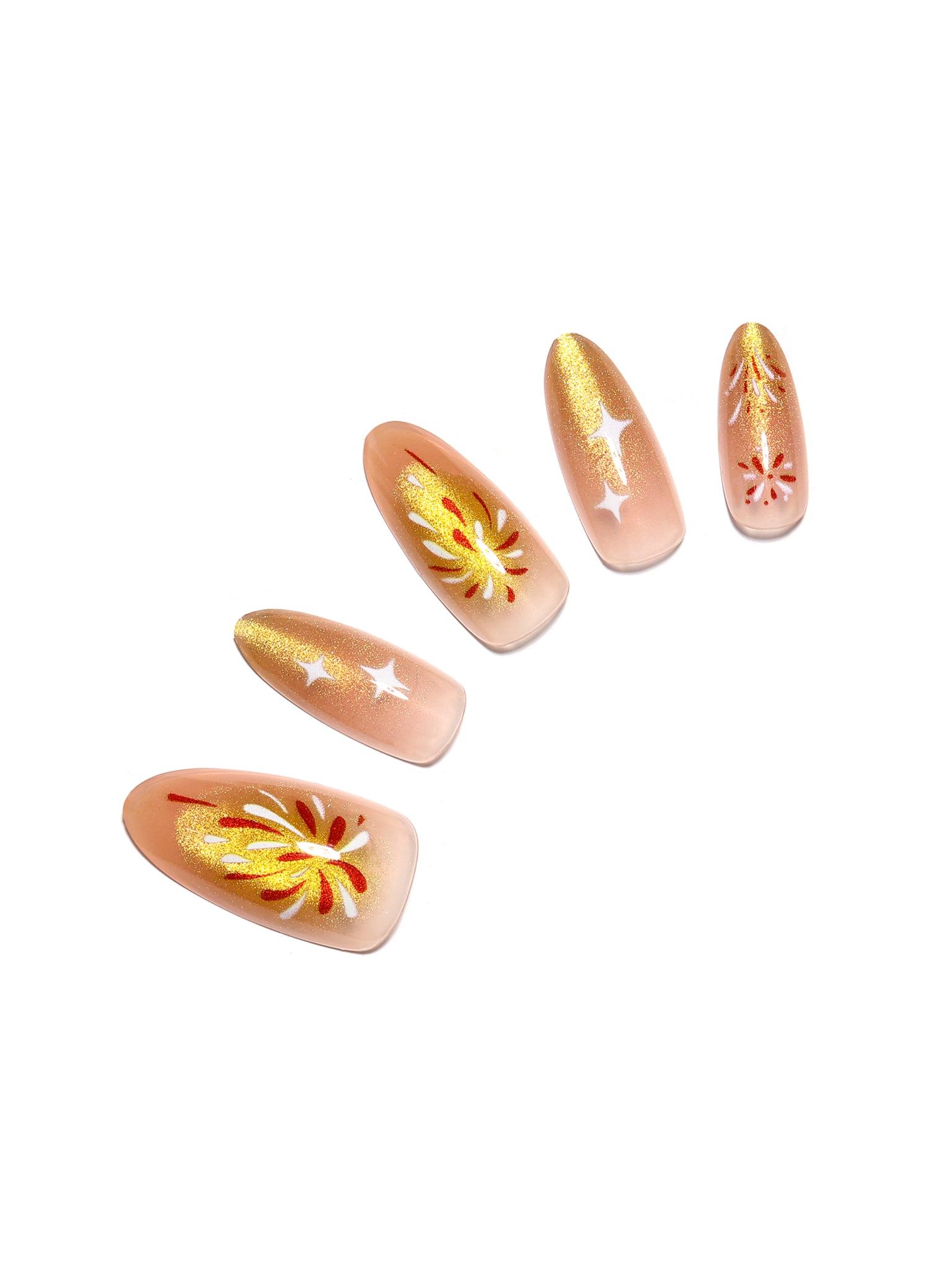 Firework Bless nude gold firework almond press on nails with shimmer and star accents