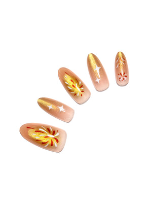 Firework Bless nude gold firework almond press on nails with shimmer and star accents