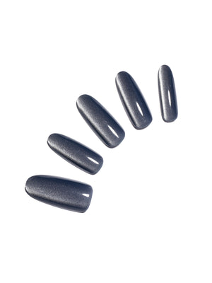 Smoky Quartz long oval smoky gray cat eye press-on nails 30-piece set on white background