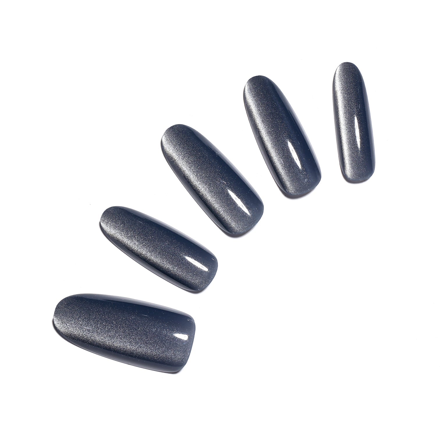 Smoky Quartz long oval smoky gray cat eye press-on nails 30-piece set on white background