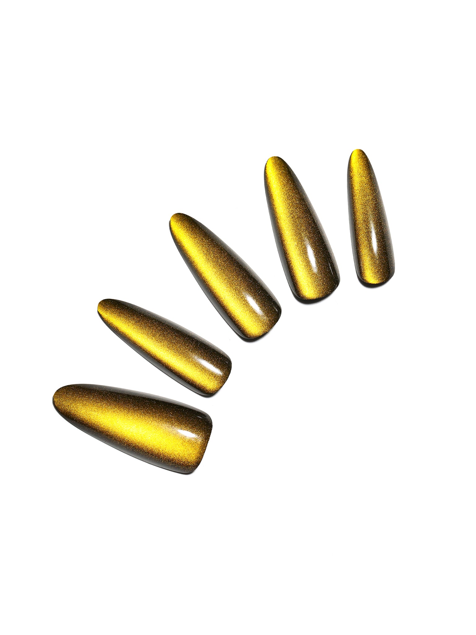 Sunlit Matcha long stiletto green gold chrome press-on nails metallic matcha sheen 30-piece set