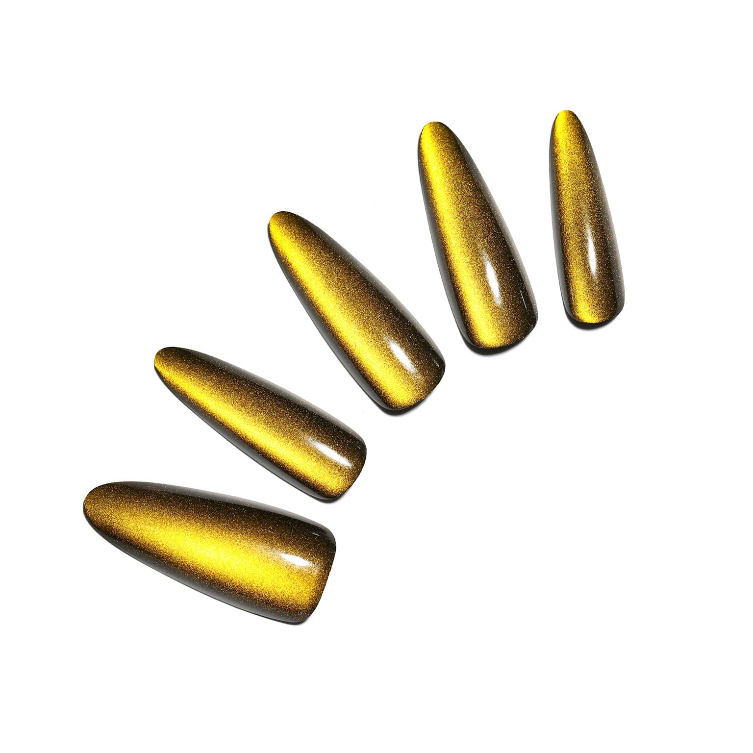 Sunlit Matcha long stiletto green gold chrome press-on nails metallic matcha sheen 30-piece set