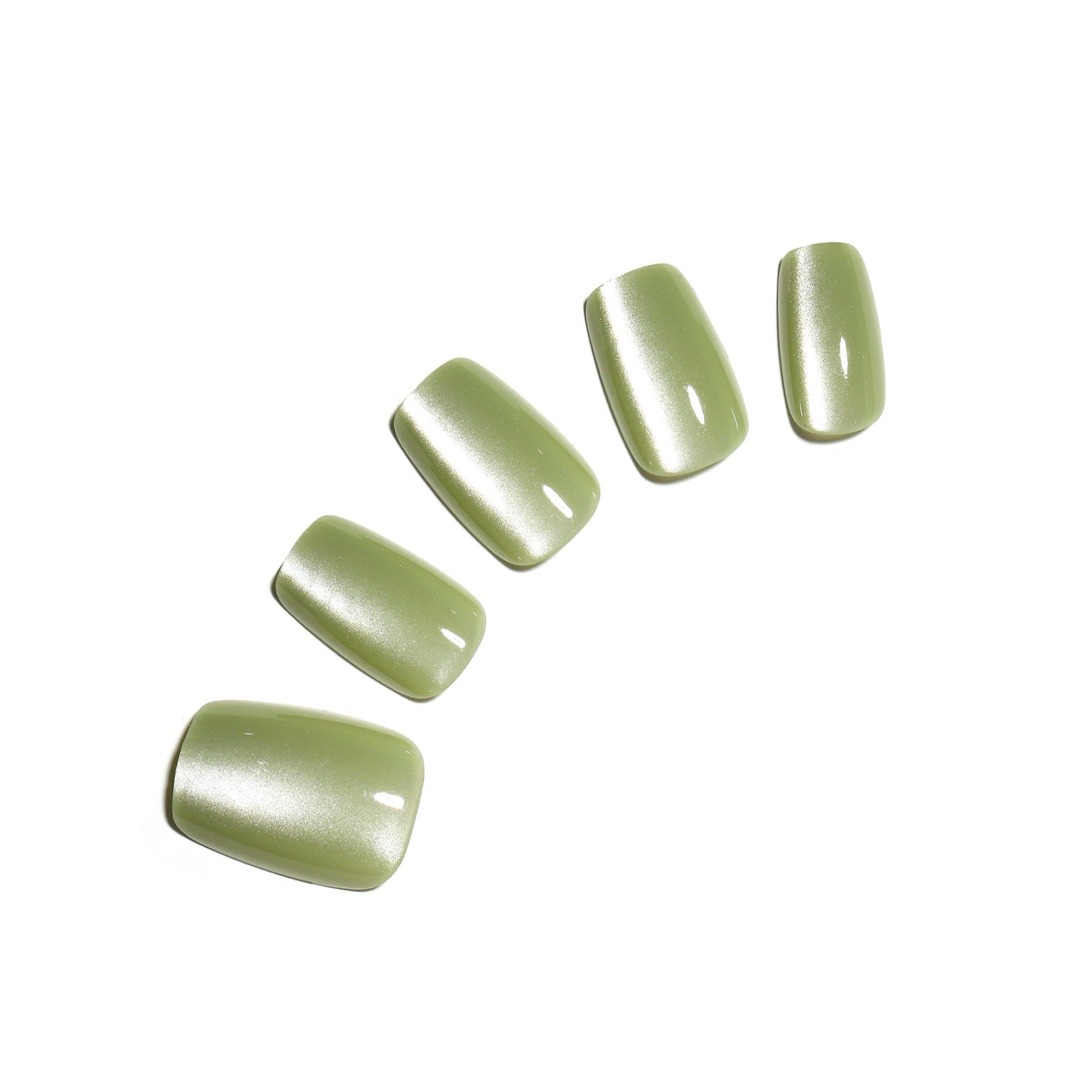 Solid matcha green square press on nails with glossy acrylic finish