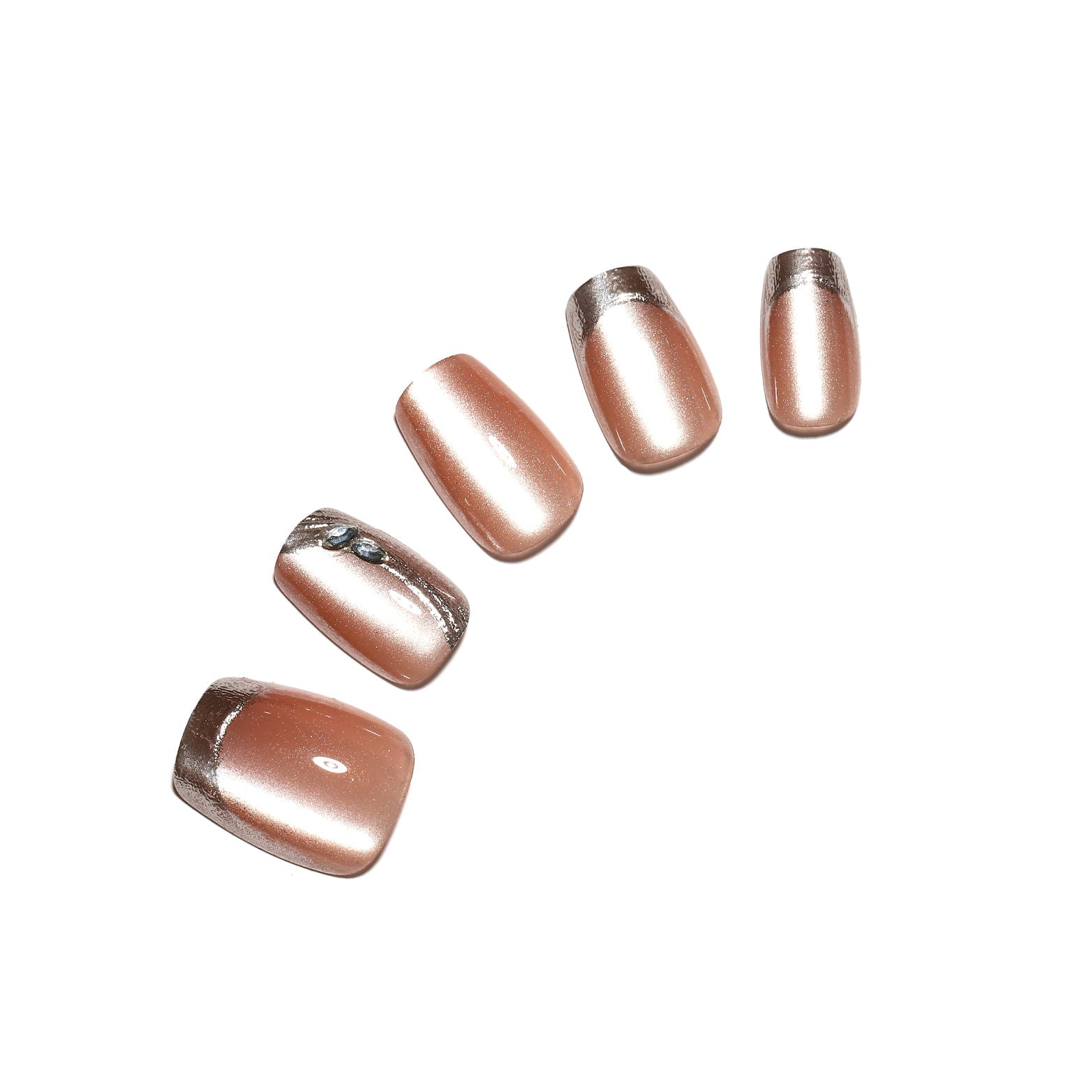 Metallic Muse multicolor metallic French tip press on nails on nude base
