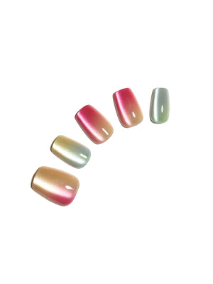 Crystal Candy short square chrome press-on nails in pink mint champagne and silver