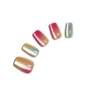 Crystal Candy short square chrome press-on nails in pink mint champagne and silver