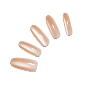 Beige nude solid color oval press on nails – natural everyday manicure