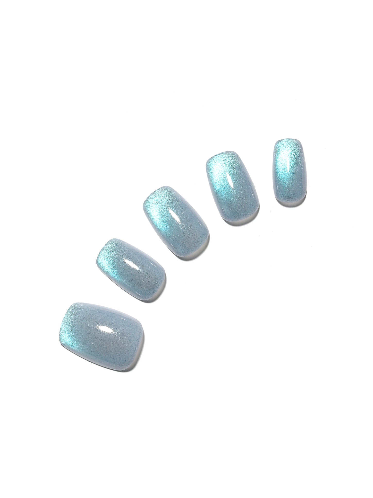 Dragon Eyes short square icy teal press-on nails 30-piece set