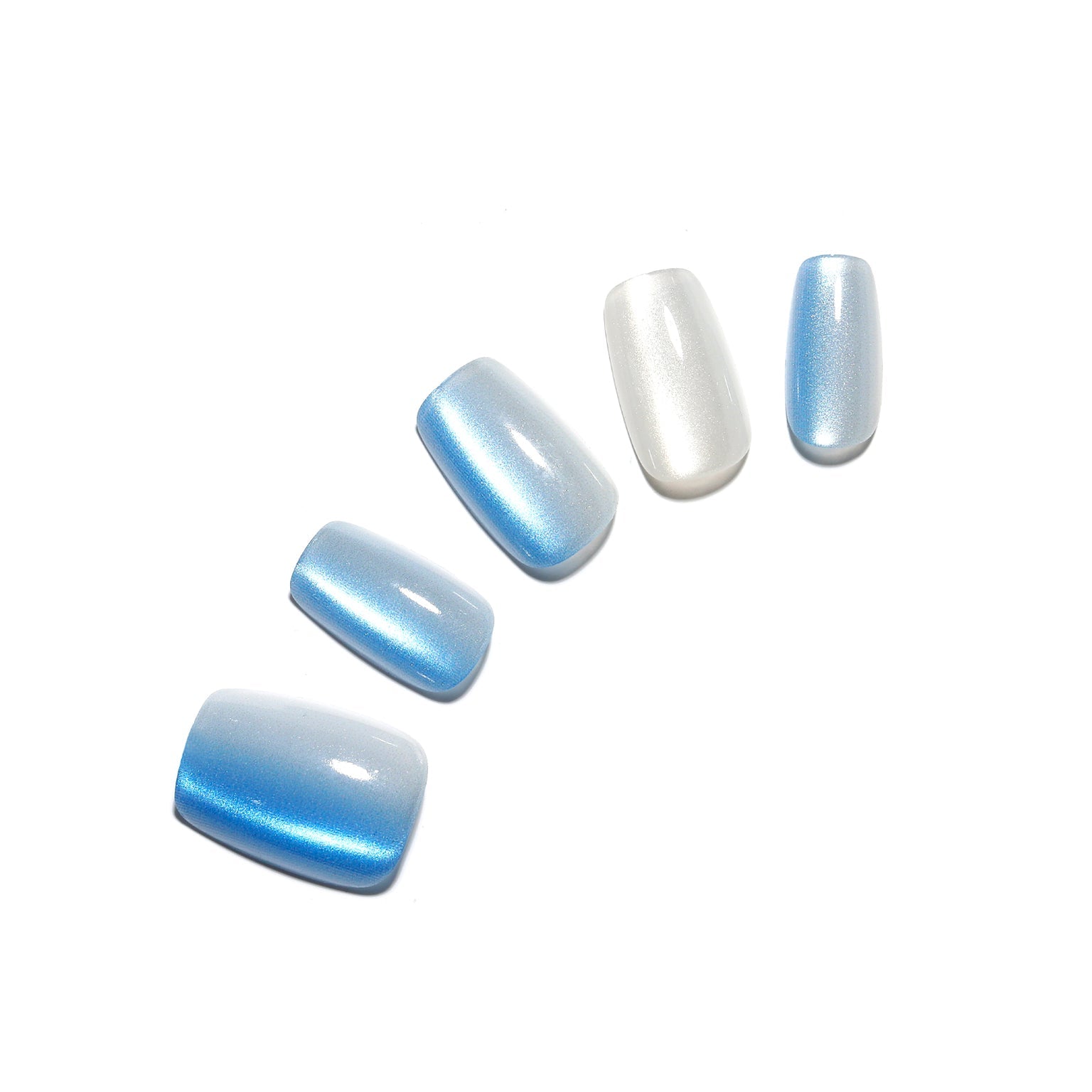 Arctic Mist winter jewel square press on nails in blue and white shimmer
