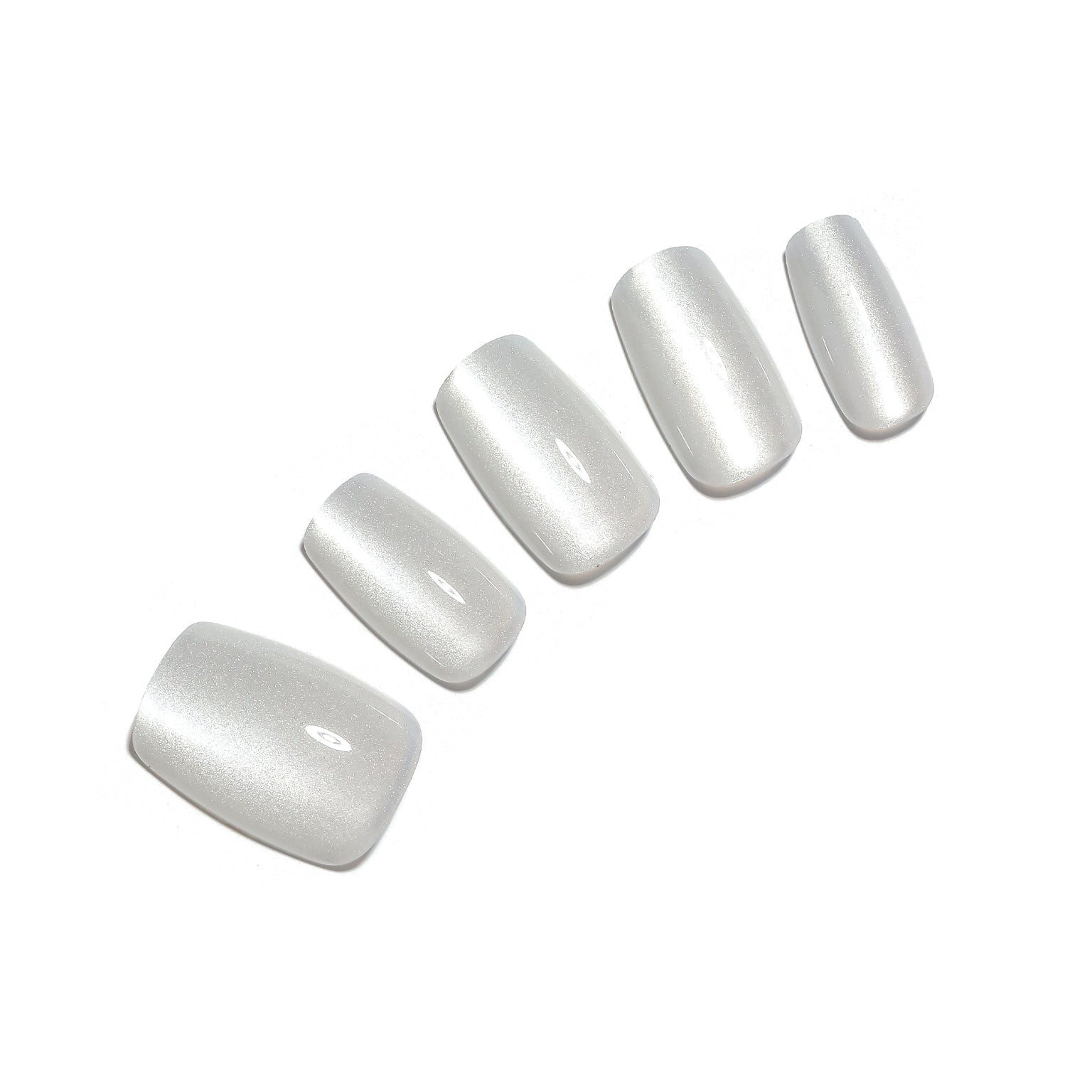 Silver Moon short square pearl white silver chrome press-on nails satin shimmer glow 30-piece set