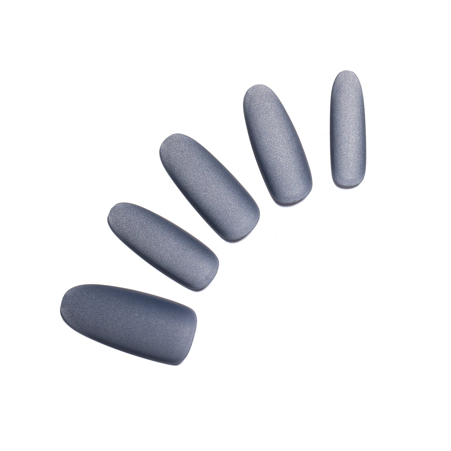 Smoky Indigo long oval smoky blue-gray press-on nails 30-piece set