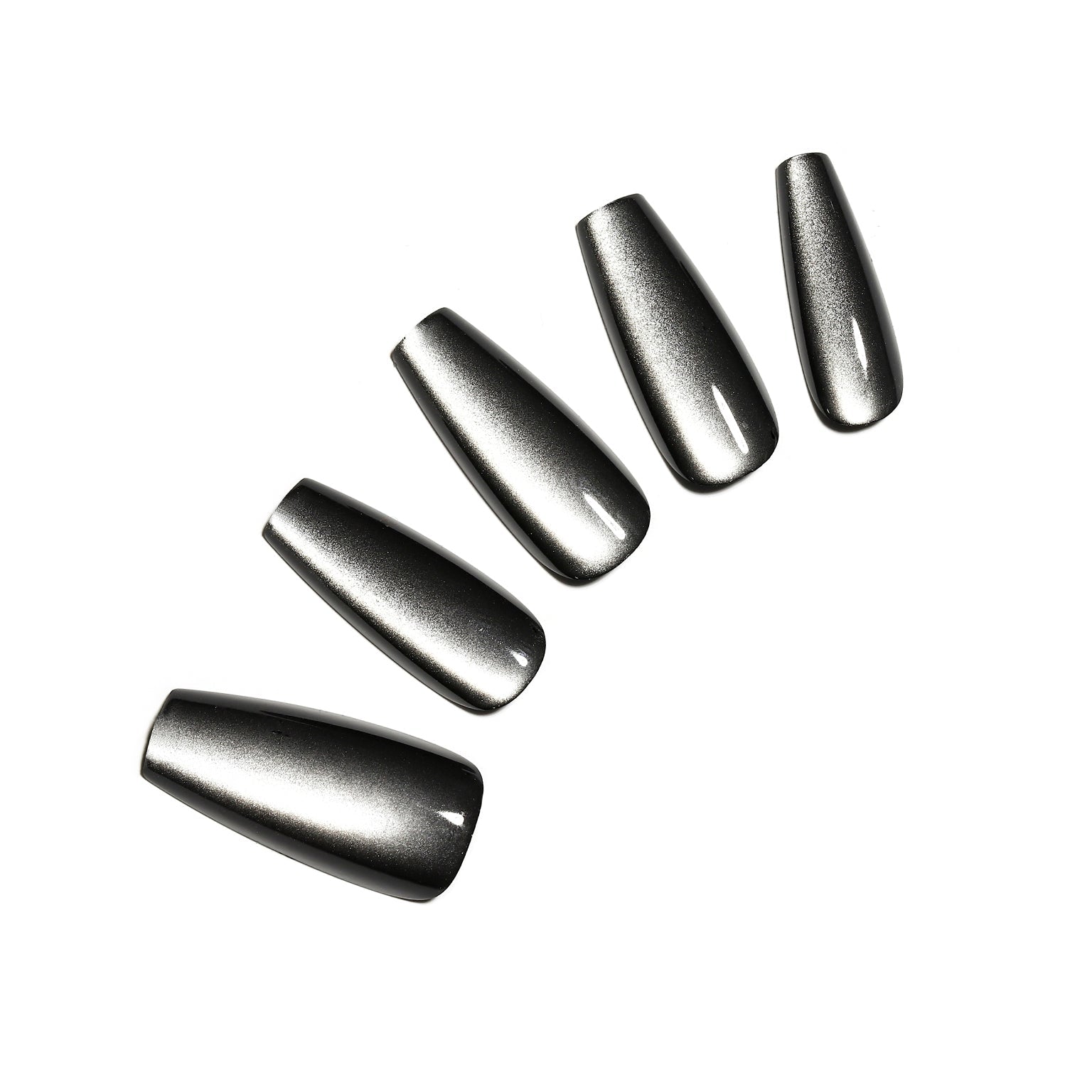 Dark Platinum long coffin black chrome press-on nails 30-piece PMMA acrylic set
