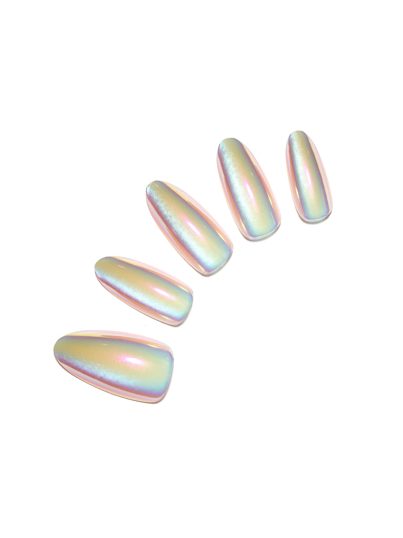 Mirror Dust long almond iridescent chrome press-on nails 30-piece PMMA acrylic set