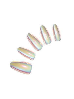 Mirror Dust long almond iridescent chrome press-on nails 30-piece PMMA acrylic set