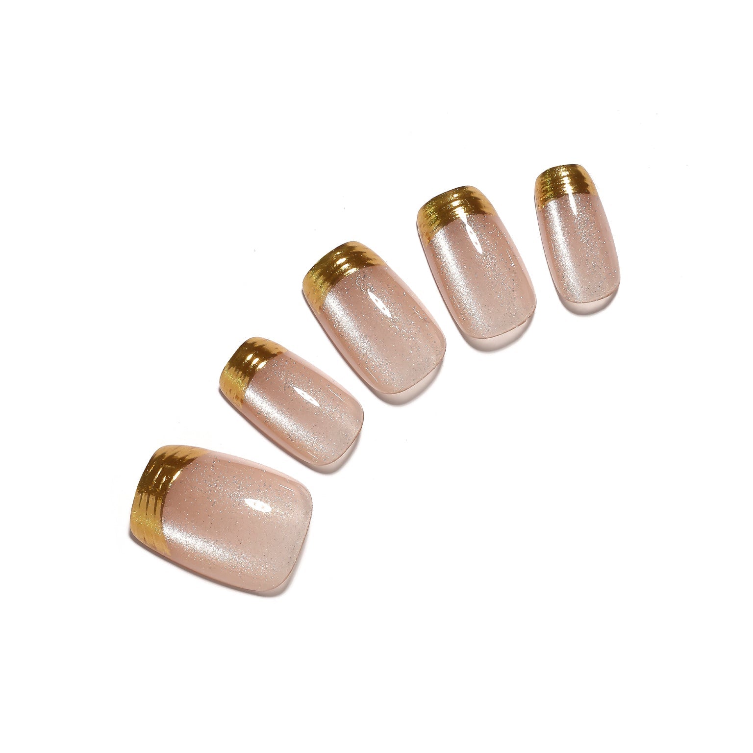 Gold Rush nude and gold French tip square press on nails 30 piece acrylic set