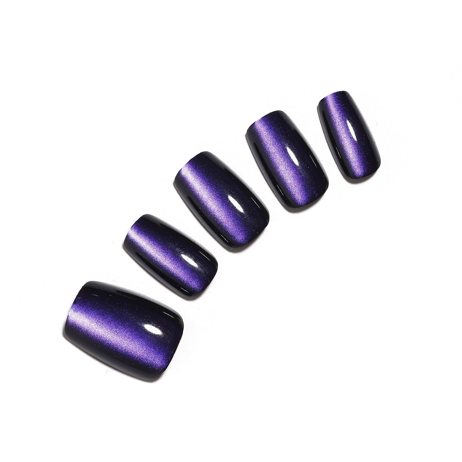 Berry Luxe short square berry purple cat eye press-on nails magnetic velvet shimmer with black accent nails 30-piece set