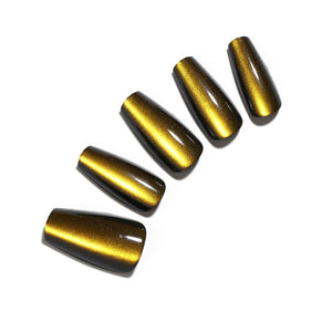 golden brown coffin shape press on nails