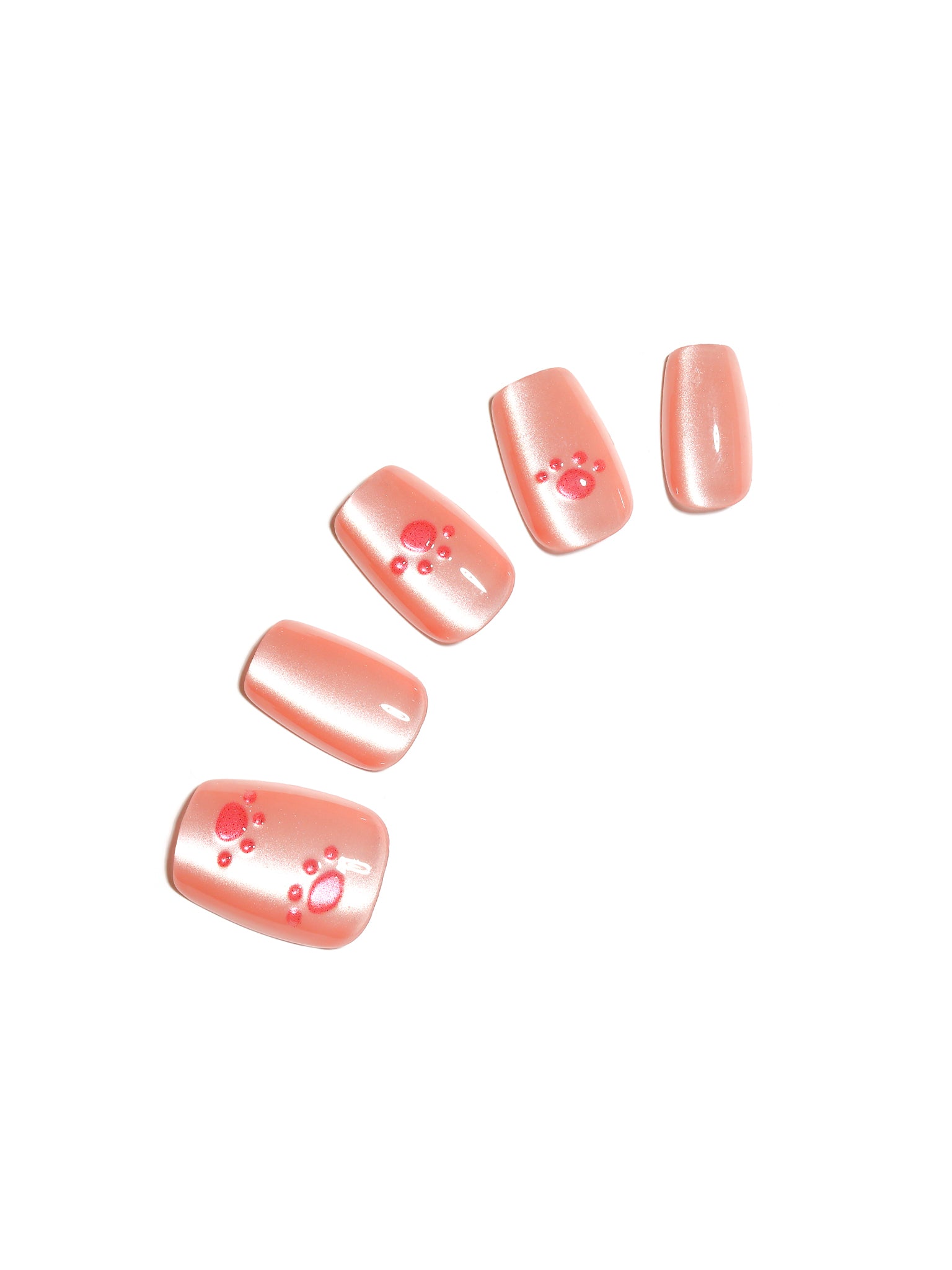 Pawfectly Peachy medium square peach paw print press-on nails 30-piece set