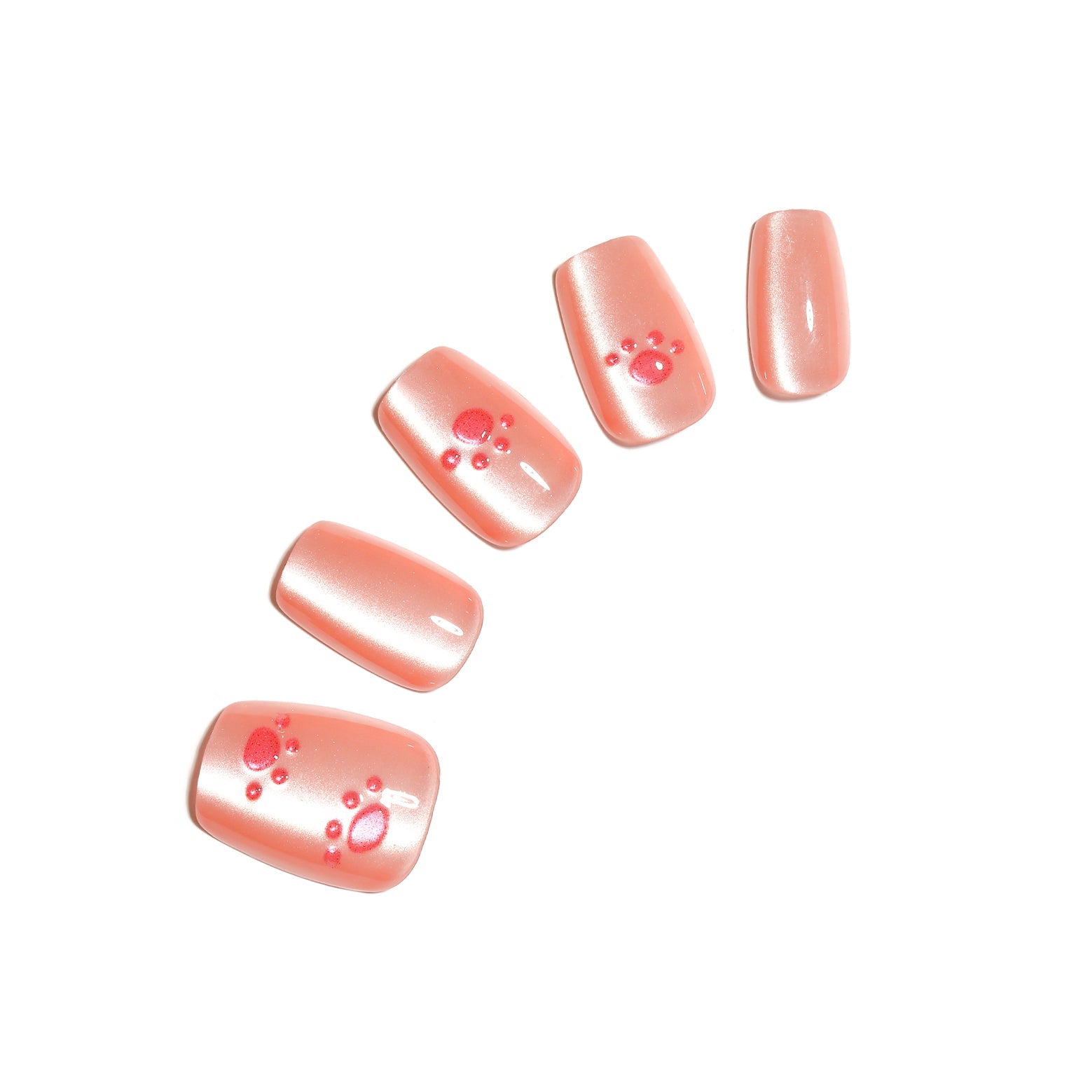 Pawfectly Peachy medium square peach paw print press-on nails 30-piece set