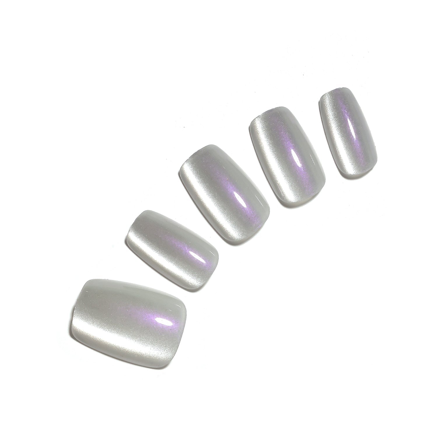 Lavender Chrome short square lavender pearl chrome press on nails icy silver base lilac shift glow 30 piece set