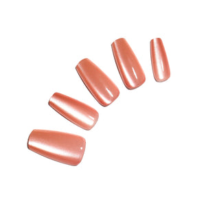 Pink Blush long coffin rose pink chrome press-on nails 30-piece PMMA acrylic set