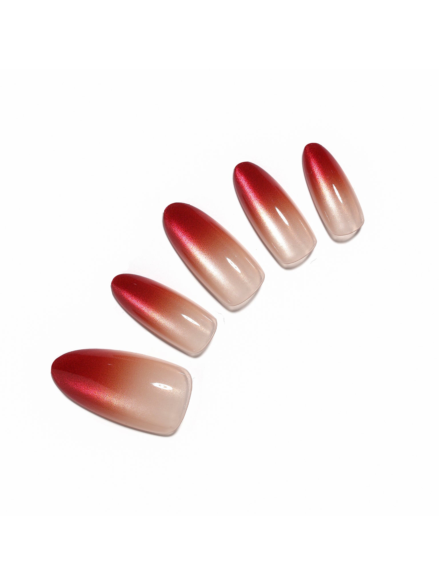 Burning Kiss red nude ombre almond press on nails 30 piece acrylic set