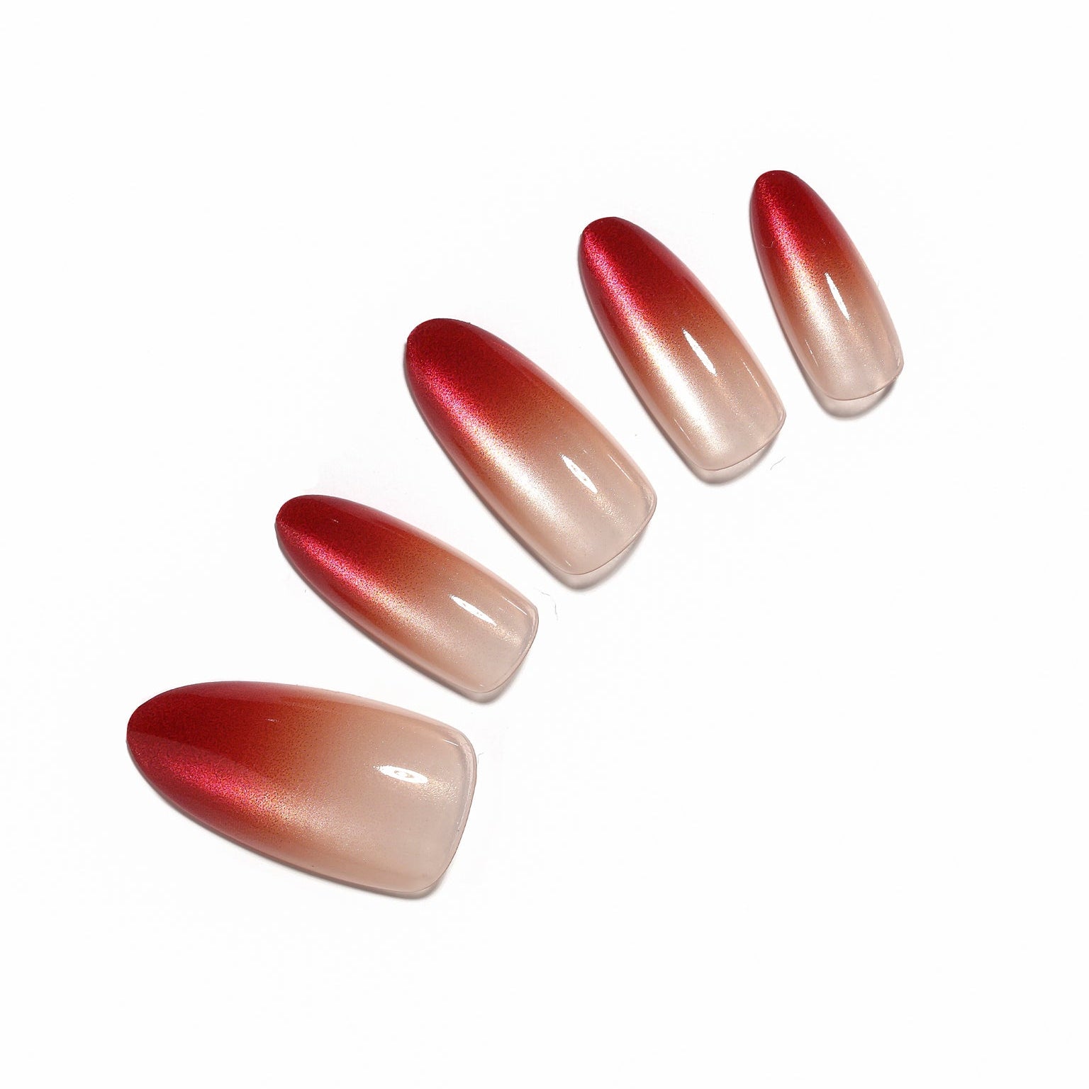 Burning Kiss red nude ombre almond press on nails 30 piece acrylic set