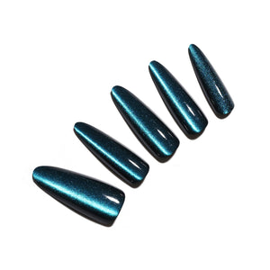 Midnight Nebula long stiletto metallic teal press-on nails glossy shimmer finish 30-piece set