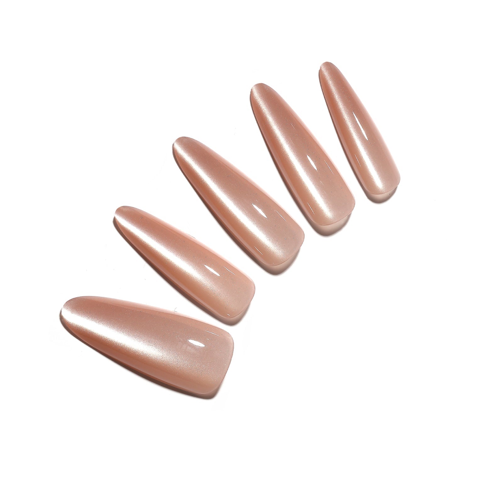 Pale Petal long stiletto nude pearl press-on nails with glazed high shine finish 30-piece set