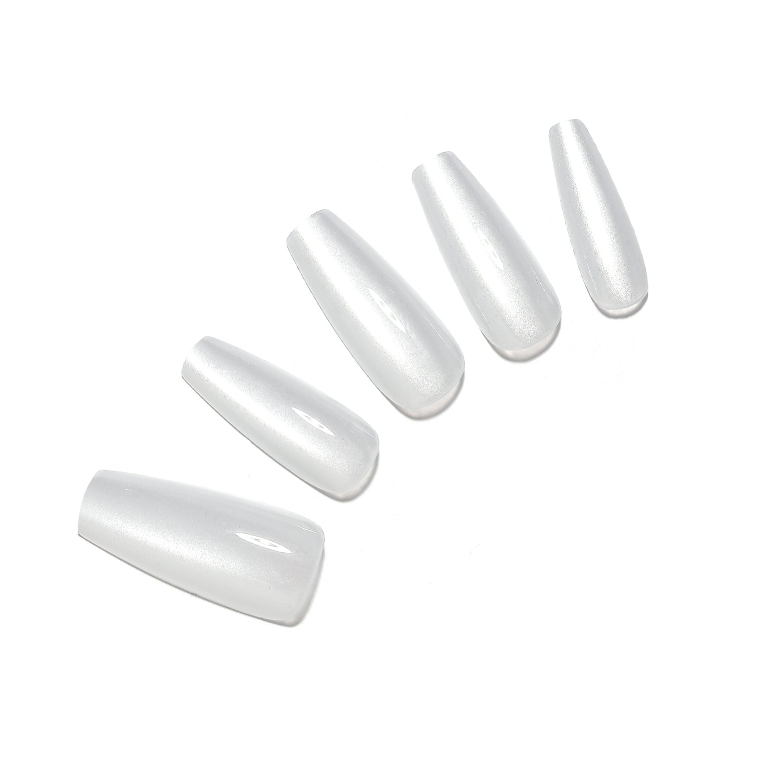 Ivory Shine long coffin pearly white press-on nails milky ivory glazed shimmer 30-piece set