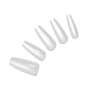 Ivory Shine long coffin pearly white press-on nails milky ivory glazed shimmer 30-piece set