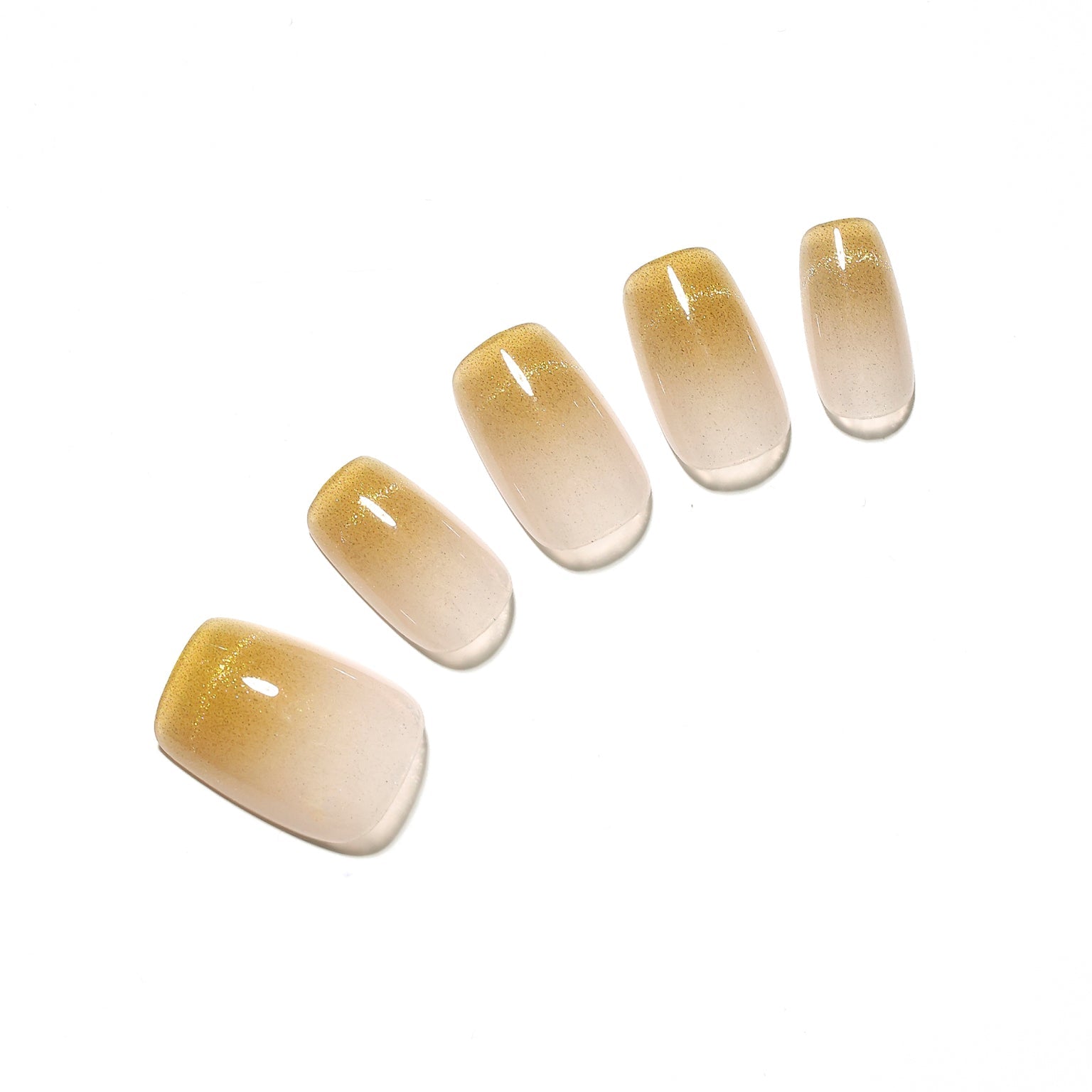 Champagne Drip gold ombre press-on nails square shape champagne gradient milky nude base 30-piece set