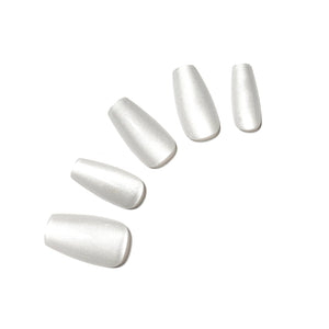 white coffin shape press on nails