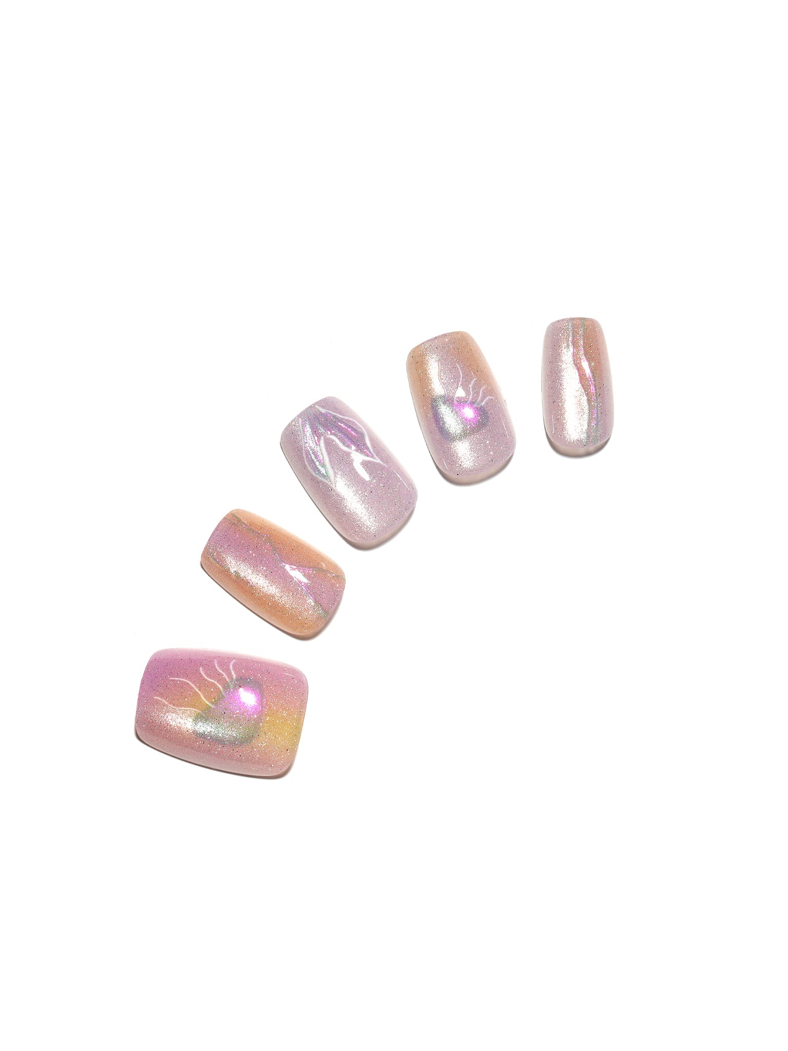 Cotton Candy Aura pastel square press on nails with pink lilac and peach ombré