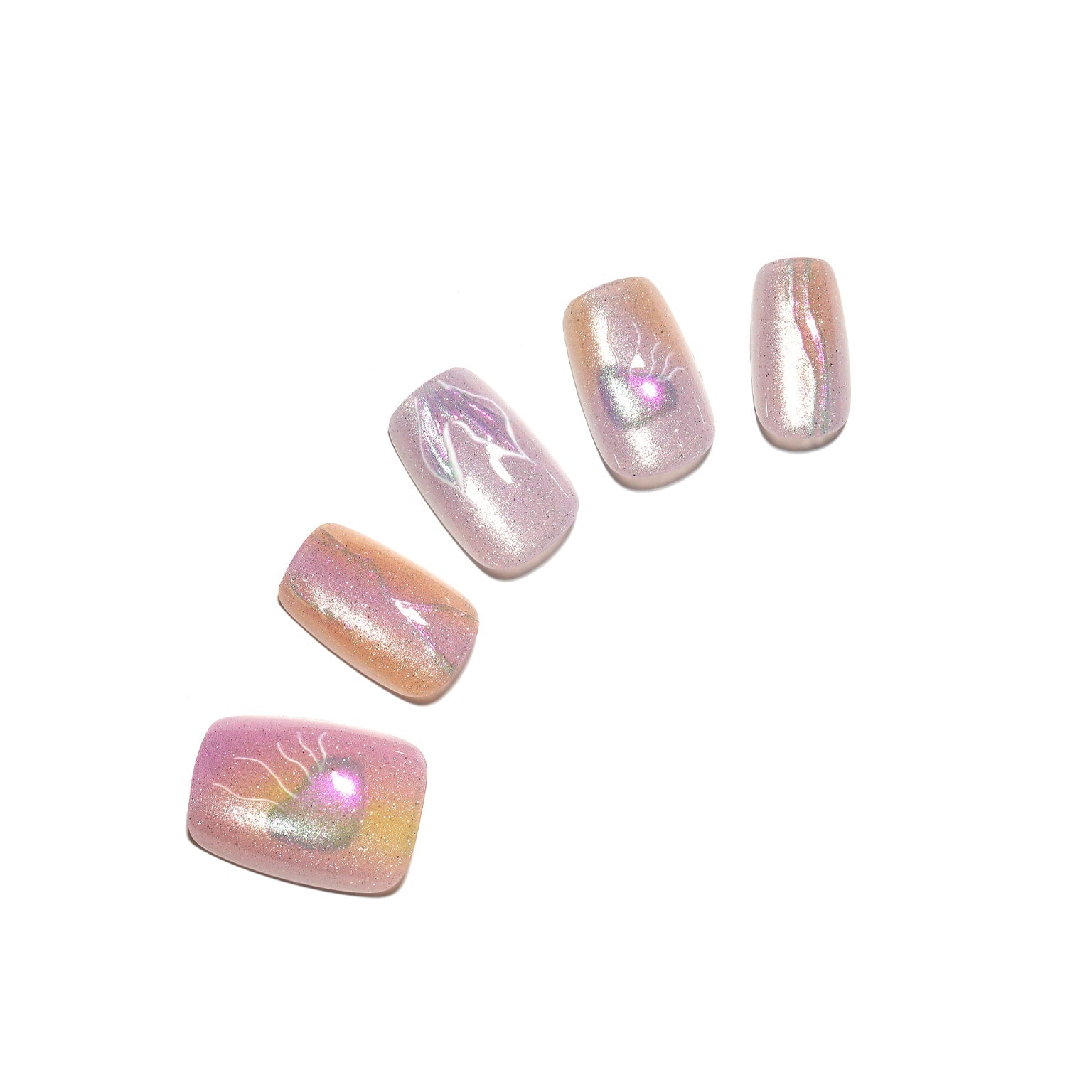 Cotton Candy Aura pastel square press on nails with pink lilac and peach ombré