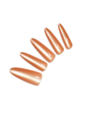 orange long stiletto shape press on nails