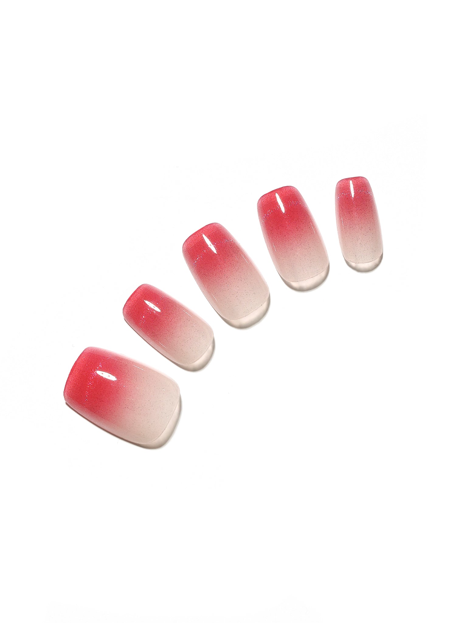 Strawberry Lover short square ombre French tip press-on nails sheer nude base glossy gradient tips 30-piece set