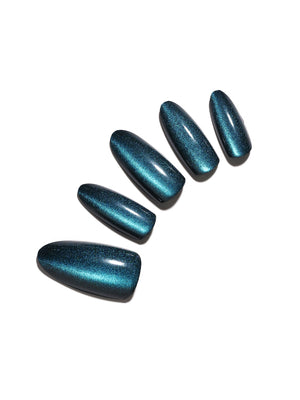 Set of blue glitter almond shape press on nails