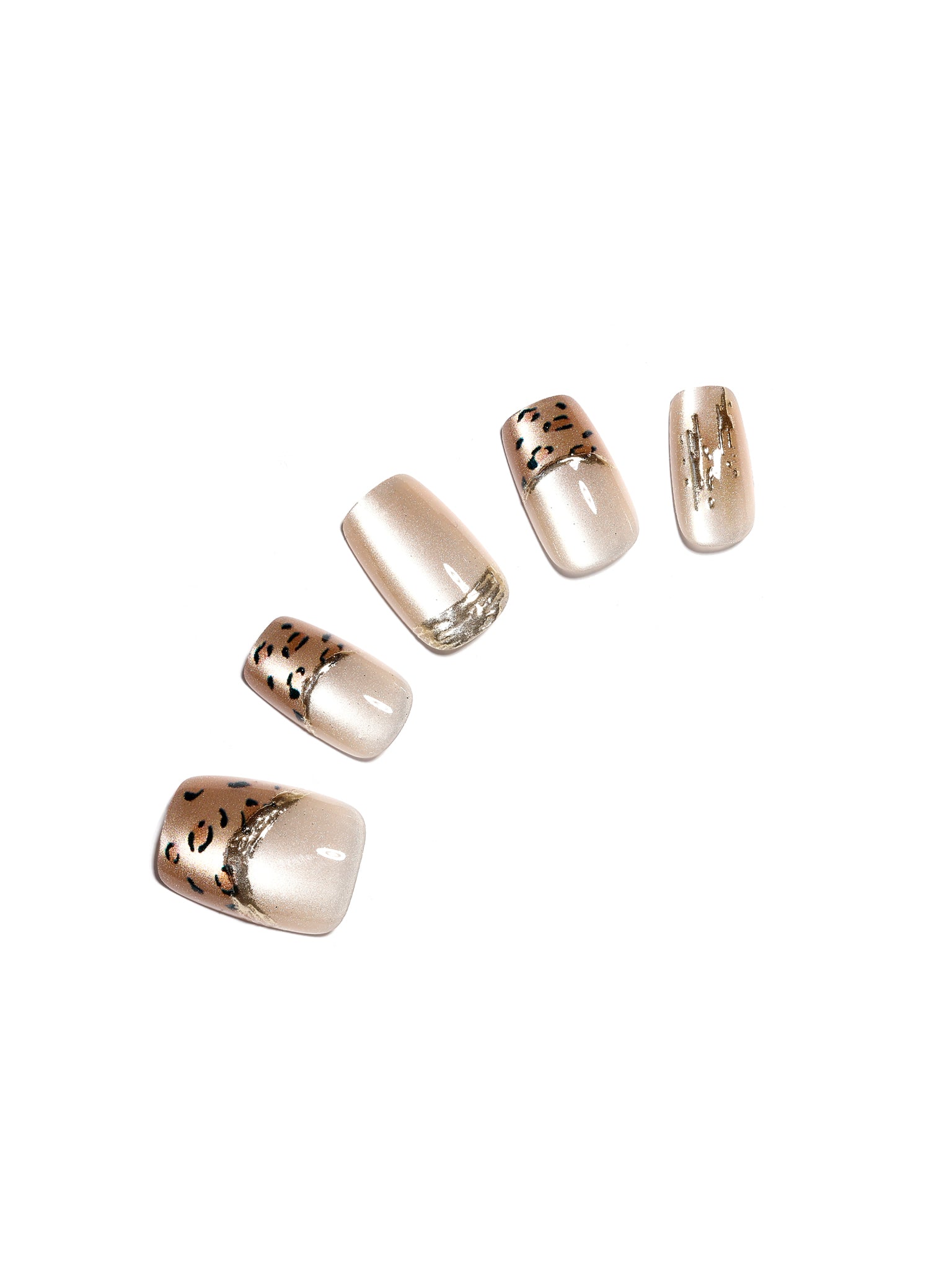 Cocoa Spots square press-on nails with neutral base and cocoa spot nail art