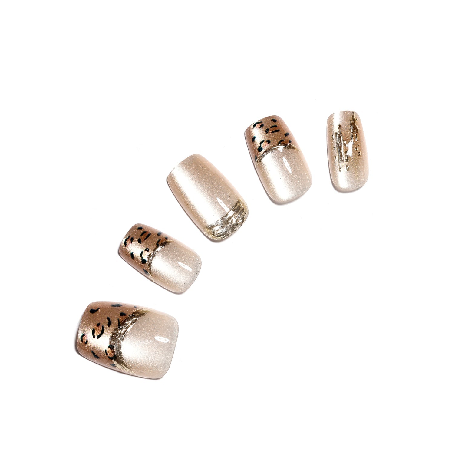 Cocoa Spots square press-on nails with neutral base and cocoa spot nail art
