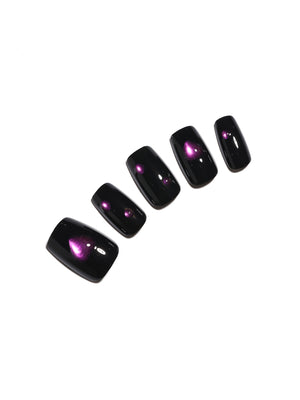 Galaxy Heart Nails short square black press-on nails purple cat eye glow heart galaxy highlight 30-piece set