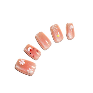 Snowy Love white winter press on nails with soft shimmer finish”