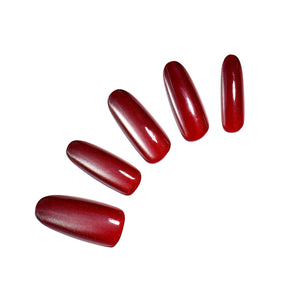 Red solid color oval press on nails – classic glossy finish