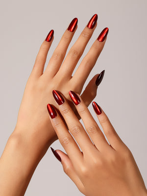 Set of red almond shape press on nails