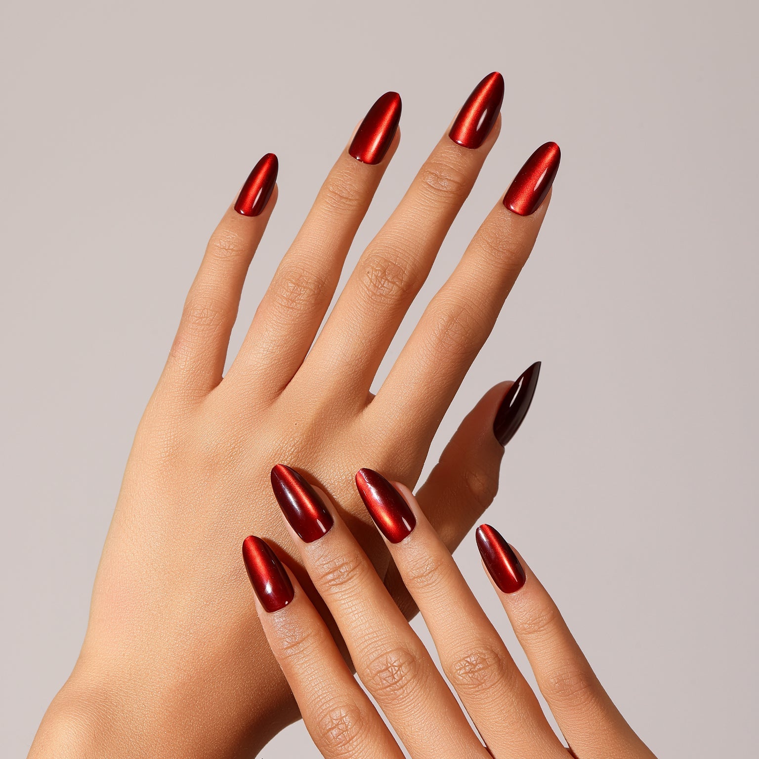 Set of red almond shape press on nails