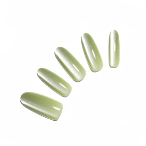 Mint green solid color oval press on nails – glossy acrylic press on nails